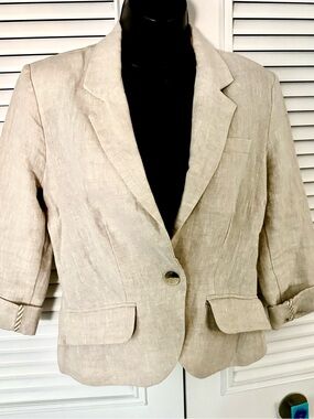 Olivia Moon linen 3/4 sleeve tailored blazer jacket Sz XS